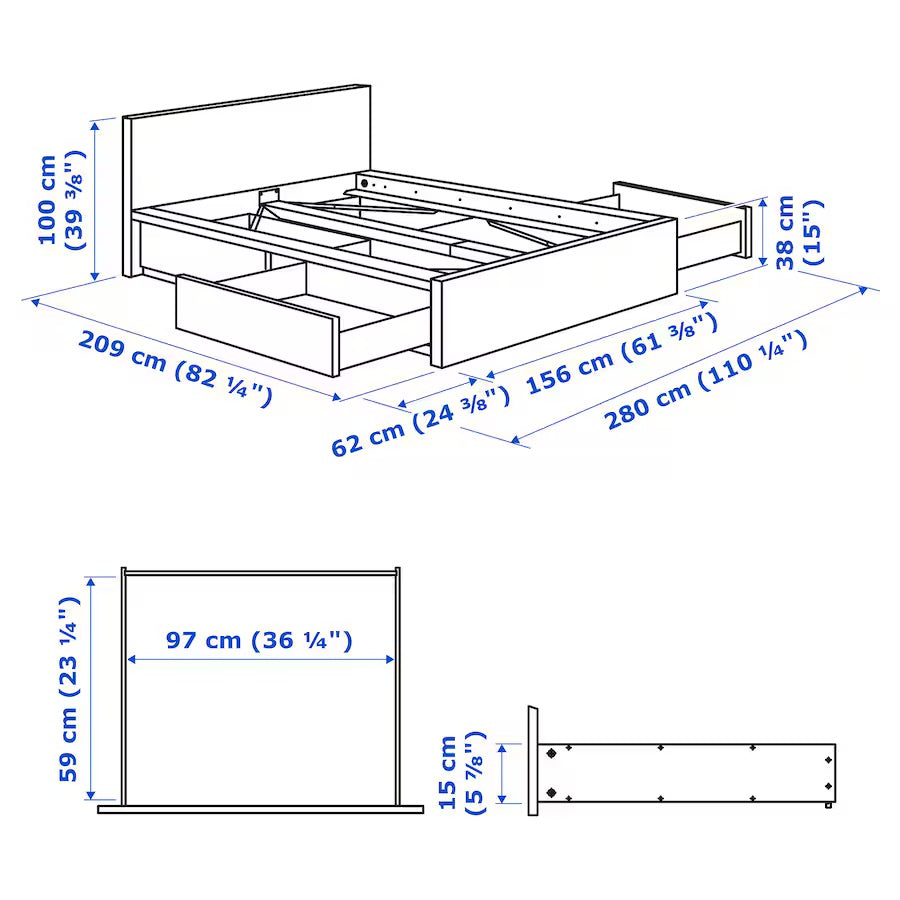 Cama casal IKEA Malm com gavetões