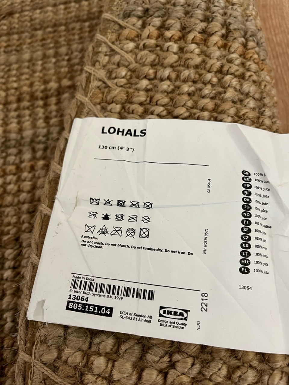 Tapete de juta redondo 130cm IKEA Lohals